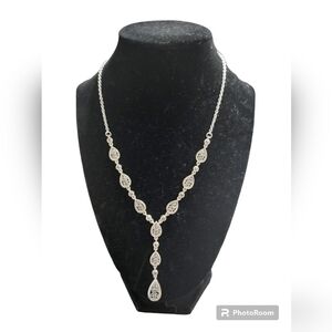 Vintage Signed TRIFARI Crown w Logo Silvertone Black Rhinestones 18" Necklace